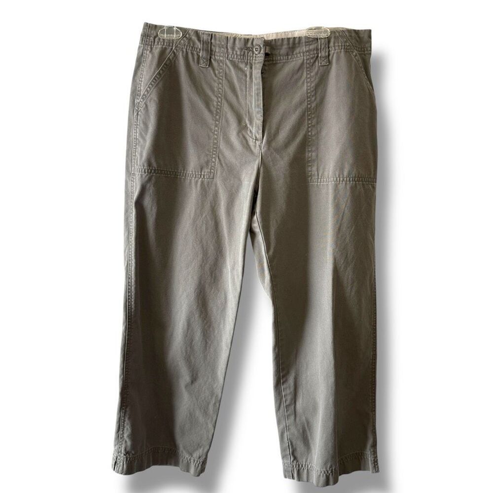 Eddie Bauer High Rise 100% Cotton Utility Capri Cropped Pants Sage Green Size 10